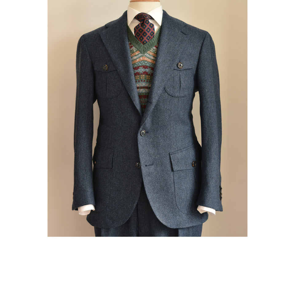 Amidé Hadelin | MTO | Abraham Moon barleycorn tweed 'Norfolk' jacket - blue_full