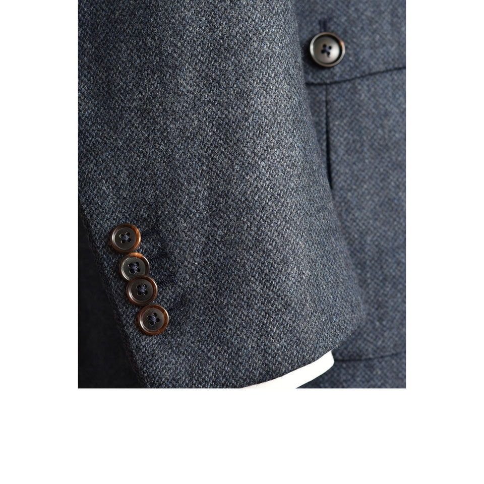 Amidé Hadelin | MTO | Abraham Moon barleycorn tweed 'Norfolk' jacket - blue_working buttons