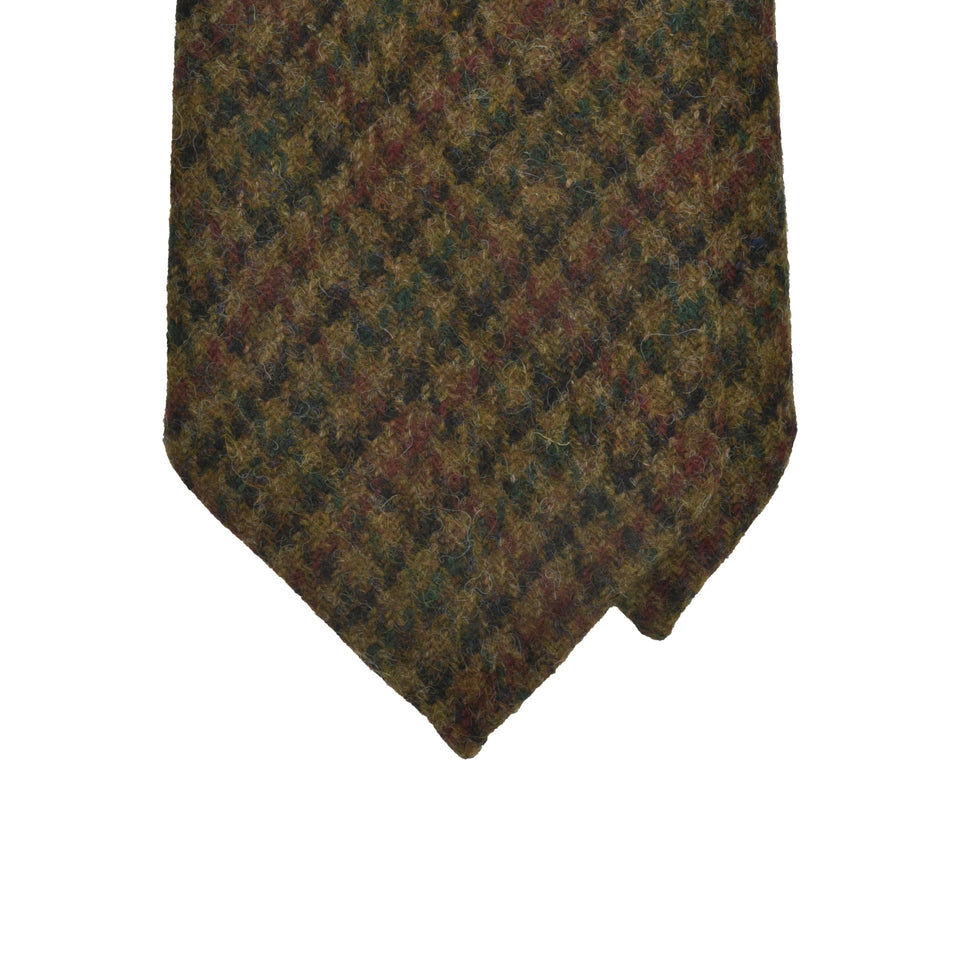 Amidé Hadelin | Abraham Moon houndstooth check Shetland tweed tie - Handmade in Italy, brown_tip