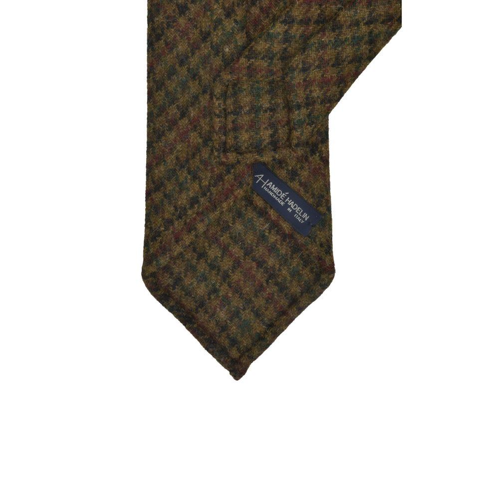 Amidé Hadelin | Abraham Moon houndstooth check Shetland tweed tie - Handmade in Italy, brown_back