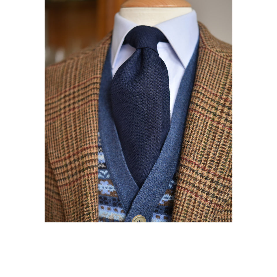 Amidé Hadelin | Fresco Mock Leno handmade Italian tie, bright navy_styled