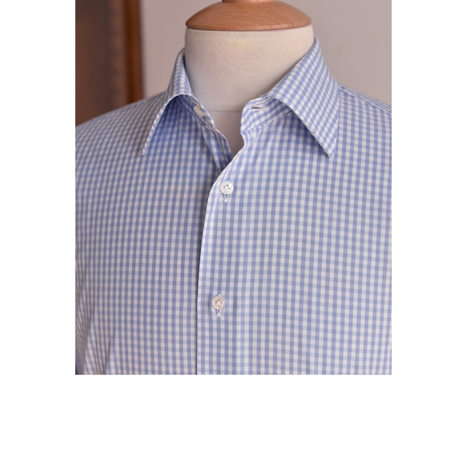 Amidé Hadelin | MTO gingham check poplin shirt - light blue_open collar