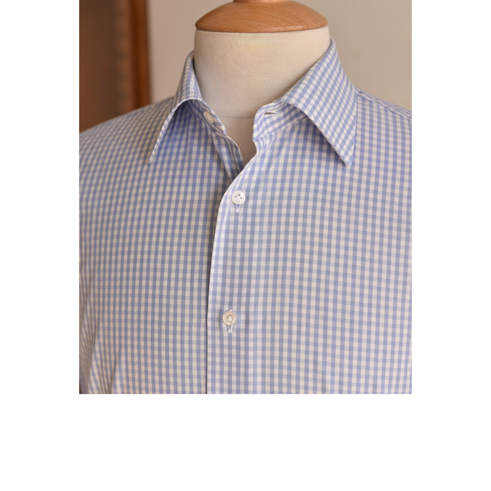 Amidé Hadelin | MTO gingham check poplin shirt - light blue_collar
