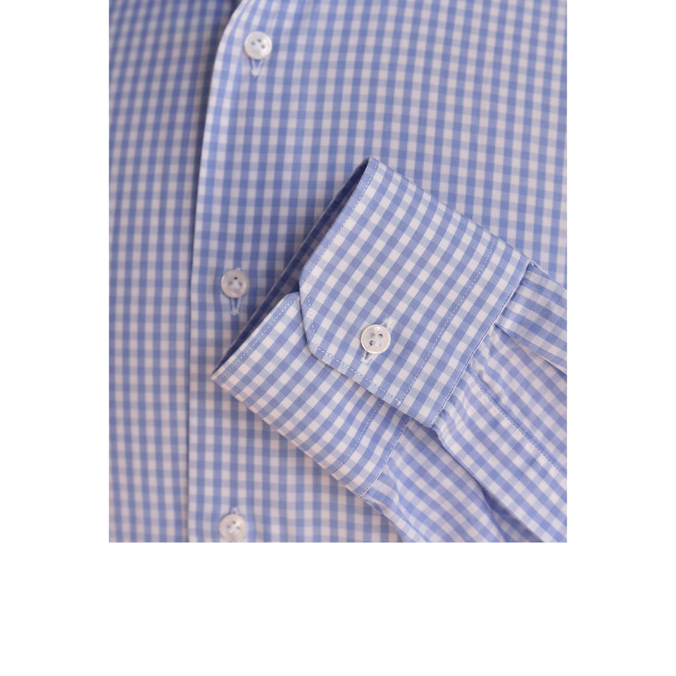 Amidé Hadelin | MTO gingham check poplin shirt - light blue_cuff