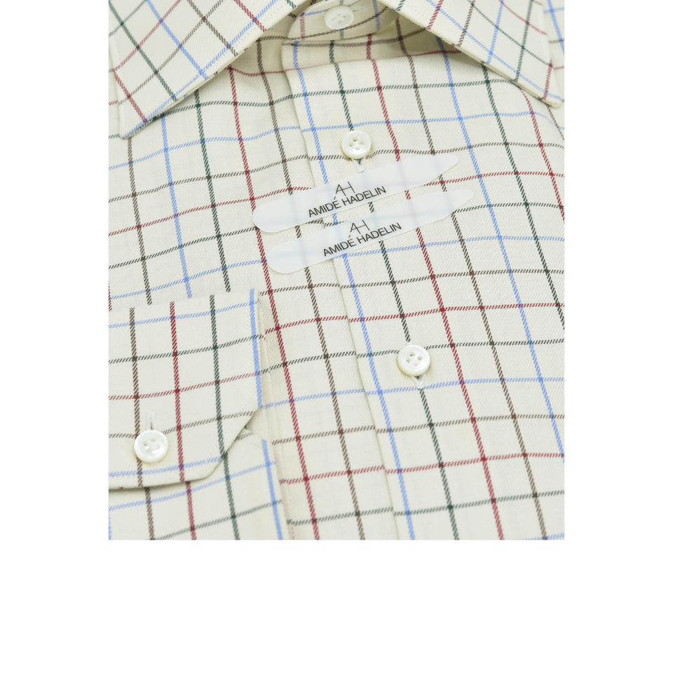 Amidé Hadelin | MTO tattersall shirt - beige/blue/maroon/green_collar stays
