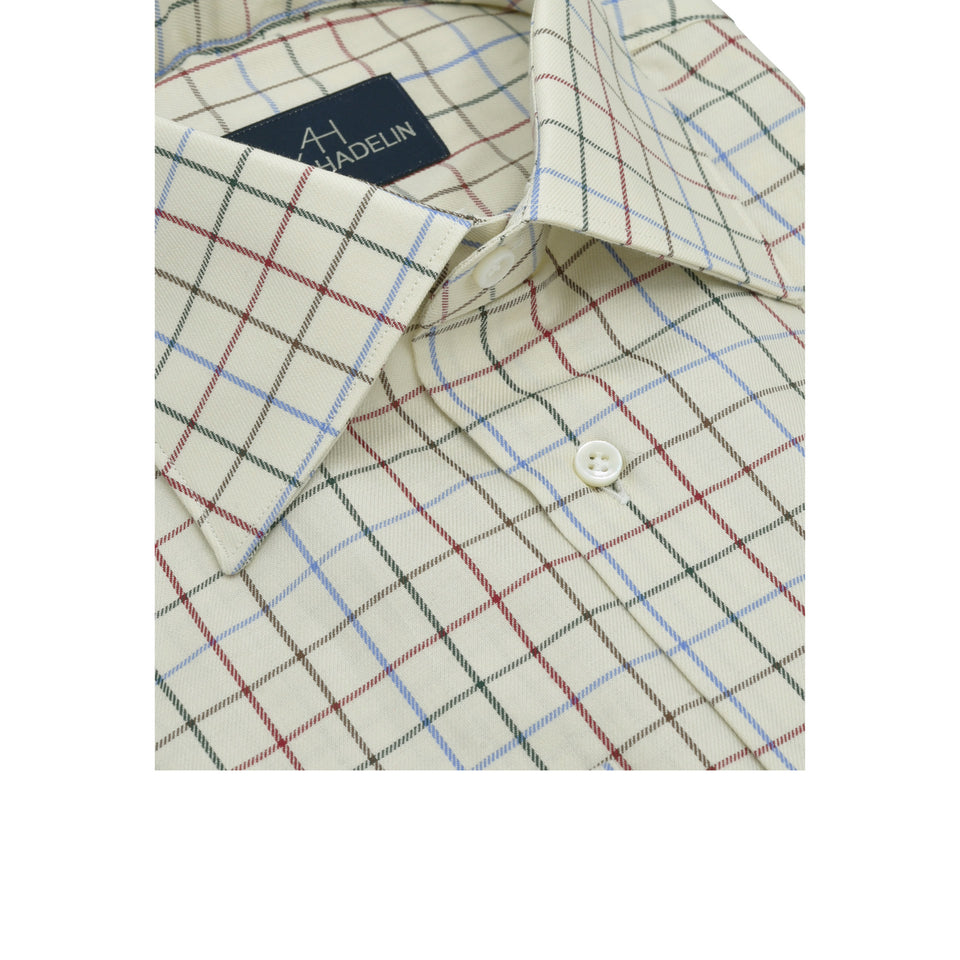 Amidé Hadelin | MTO tattersall shirt - beige/blue/maroon/green_collar