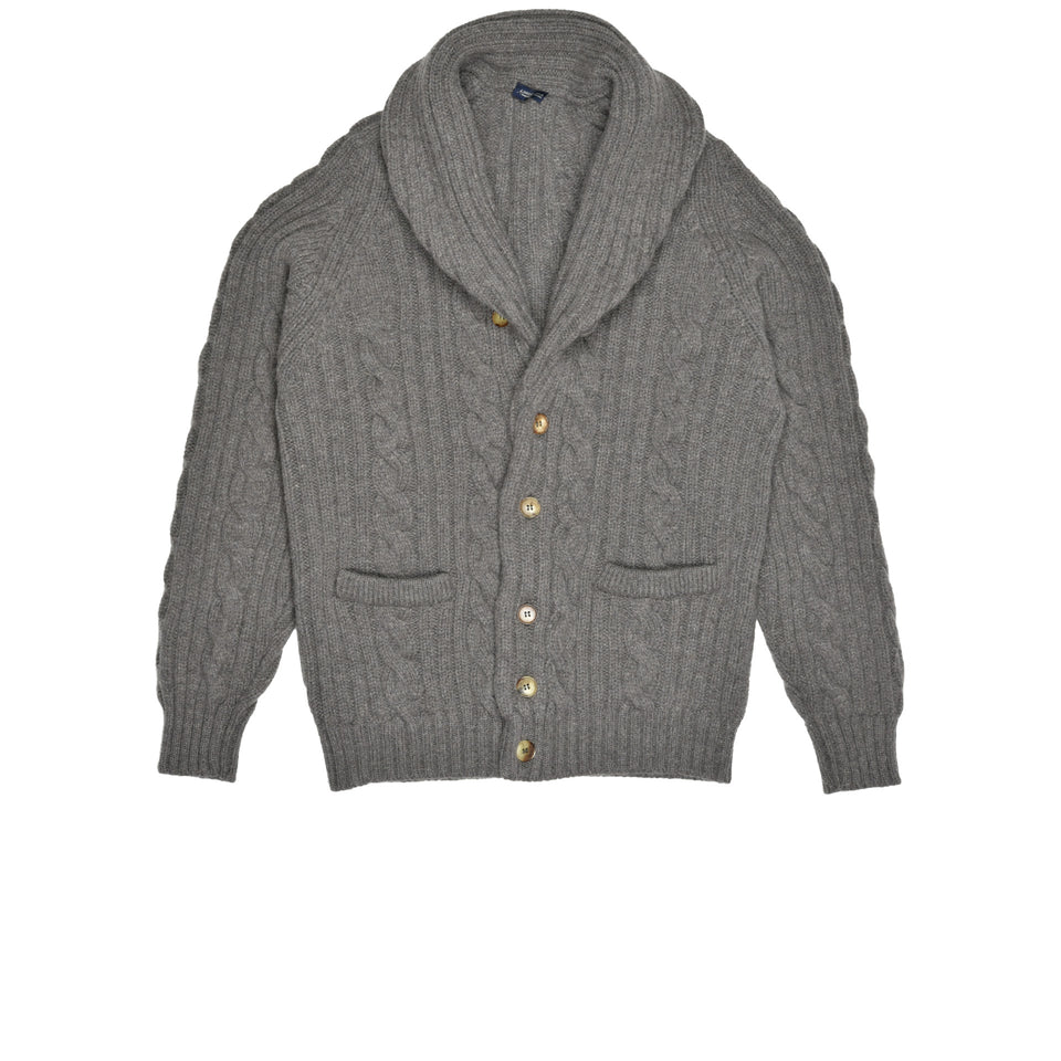 Amidé Hadelin | Lambswool cable knit shawl collar cardigan - mid grey_full