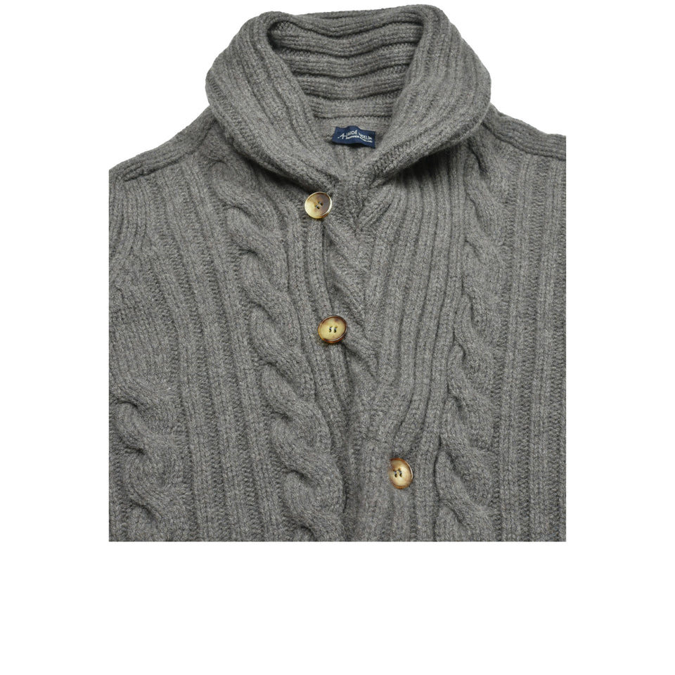 Amidé Hadelin | Lambswool cable knit shawl collar cardigan - mid grey_closed