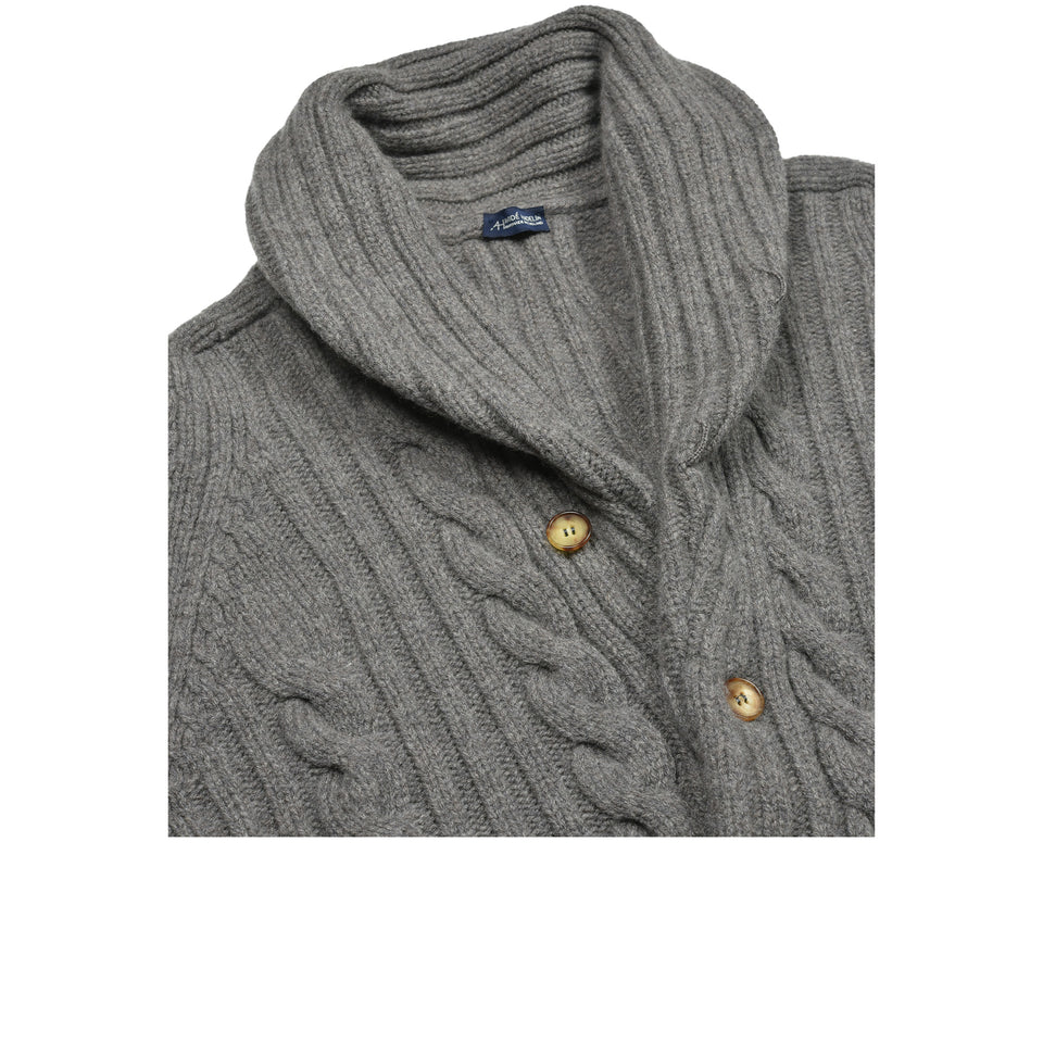 Amidé Hadelin | Lambswool cable knit shawl collar cardigan - mid grey_collar
