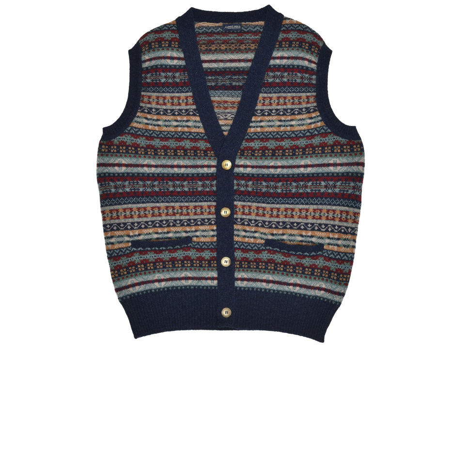 Fair Isle lambswool sleeveless cardigan - Oxford blue_full