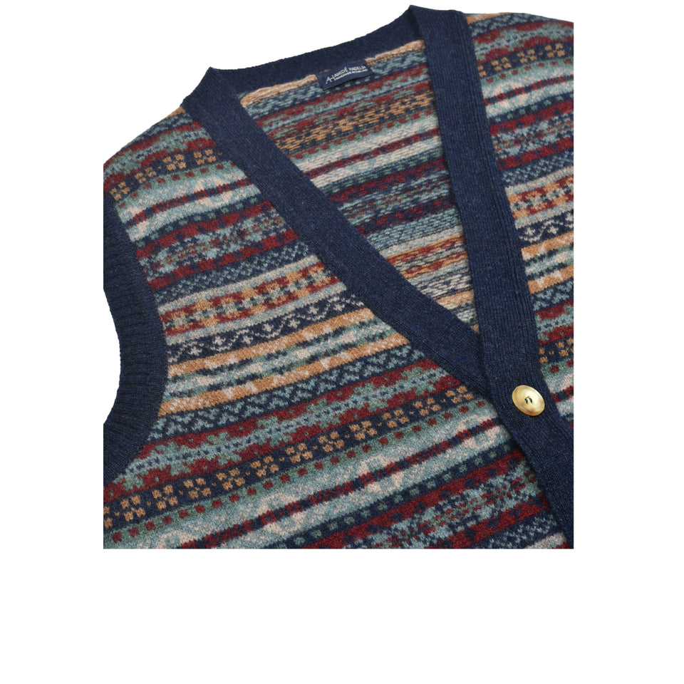 Fair Isle lambswool sleeveless cardigan - Oxford blue_collar