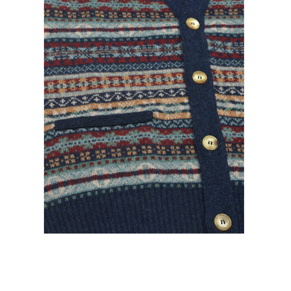 Fair Isle lambswool sleeveless cardigan - Oxford blue_buttons