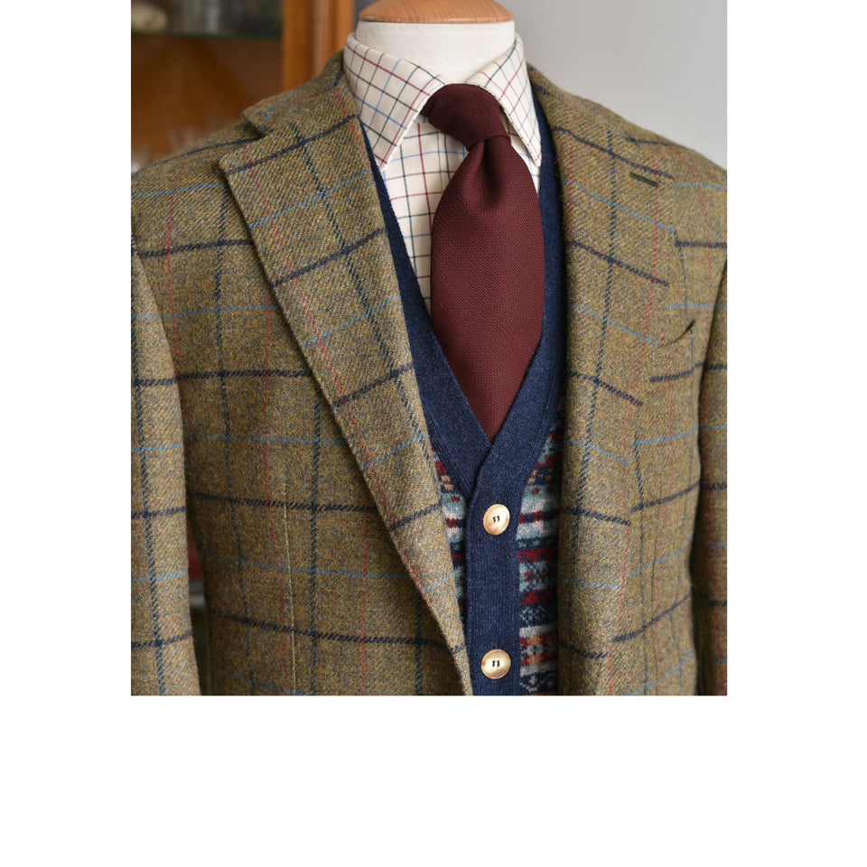 Fair Isle lambswool sleeveless cardigan - Oxford blue_styled