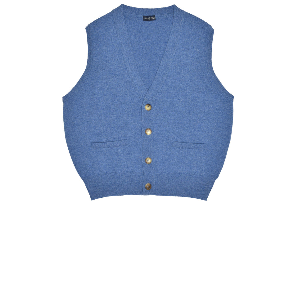 Lambswool short sleeveless cardigan - jeans blue_full