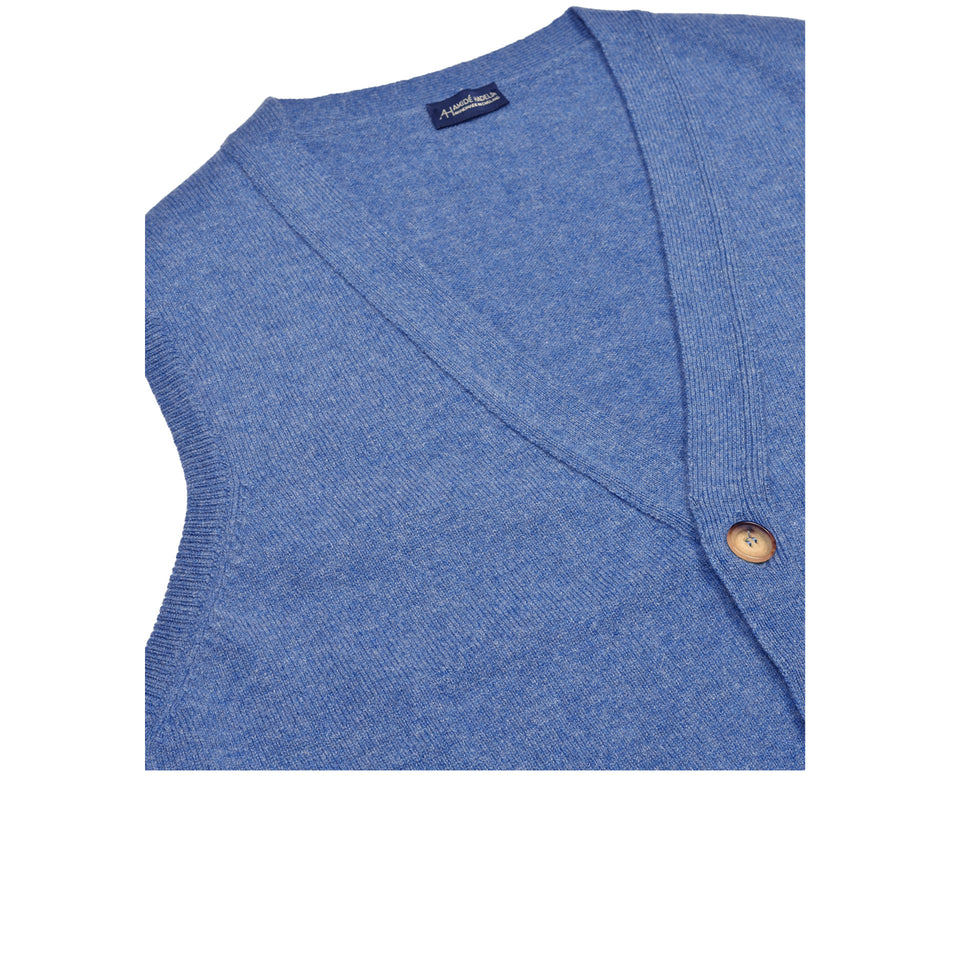 Lambswool short sleeveless cardigan - jeans blue_collar