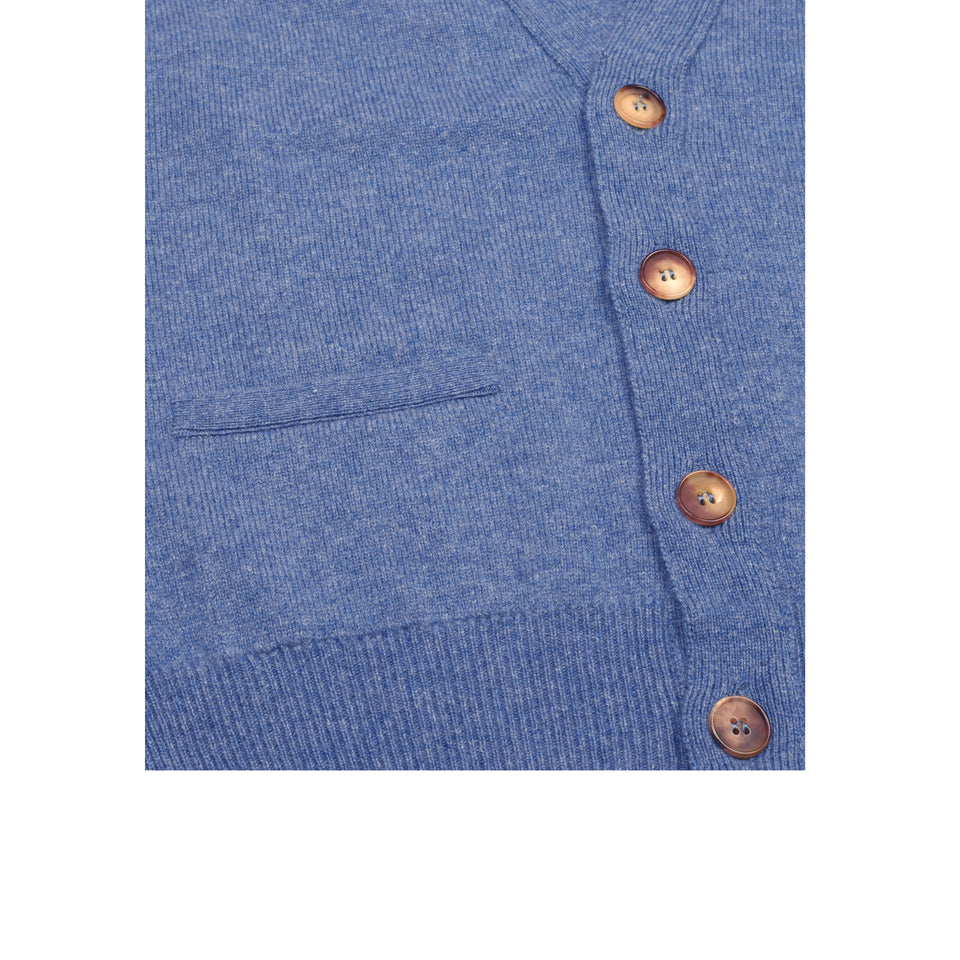 Lambswool short sleeveless cardigan - jeans blue_buttons