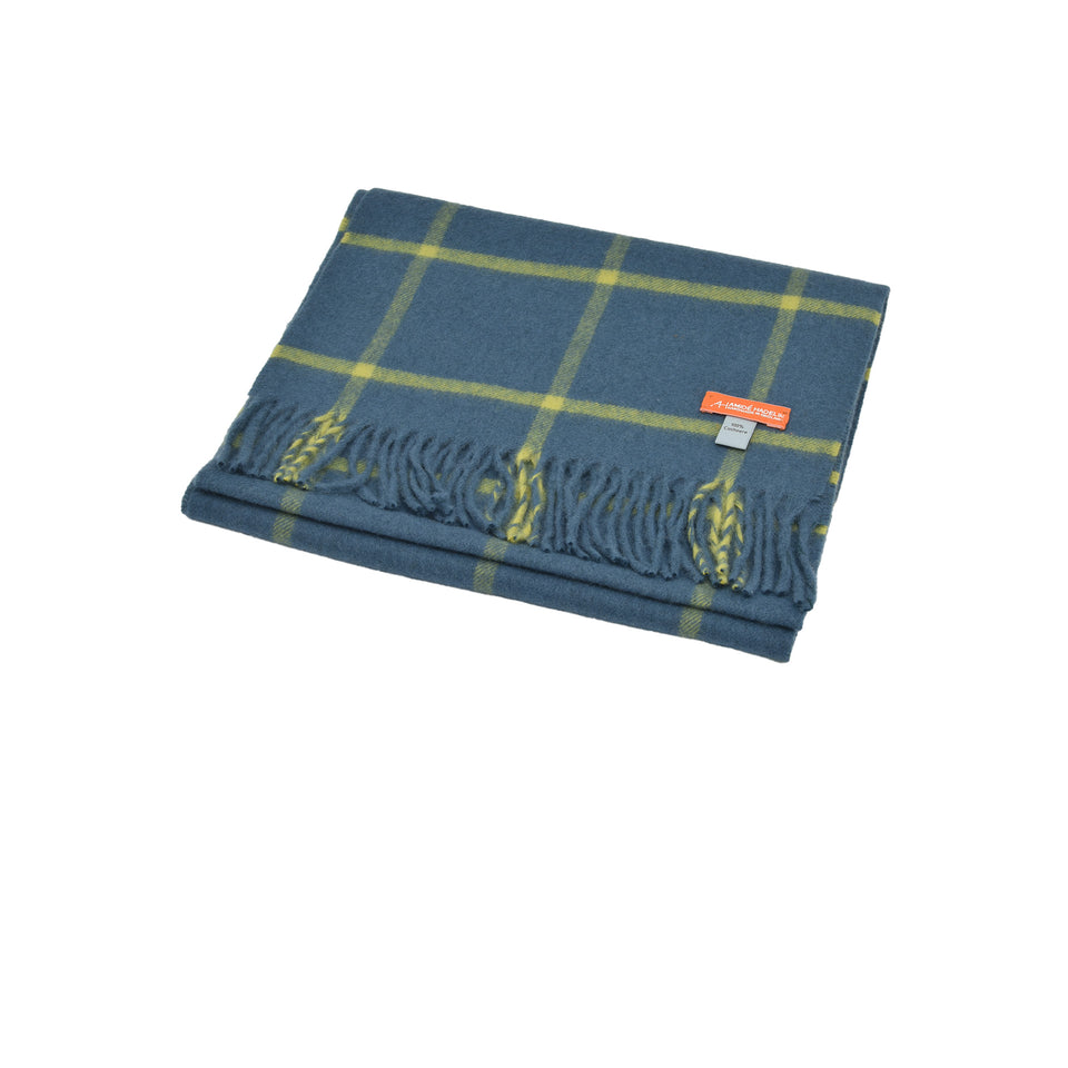 Amidé Hadelin Orange Label | Cashmere windowpane check scarf, blue-green/yellow_full