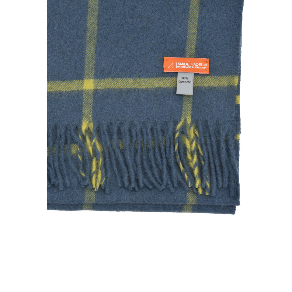 Amidé Hadelin Orange Label | Cashmere windowpane check scarf, blue-green/yellow_label