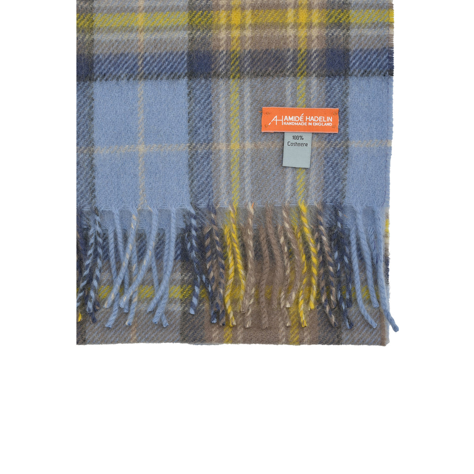 Amidé Hadelin Orange Label | Cashmere tartan scarf, blue/yellow/grey_label