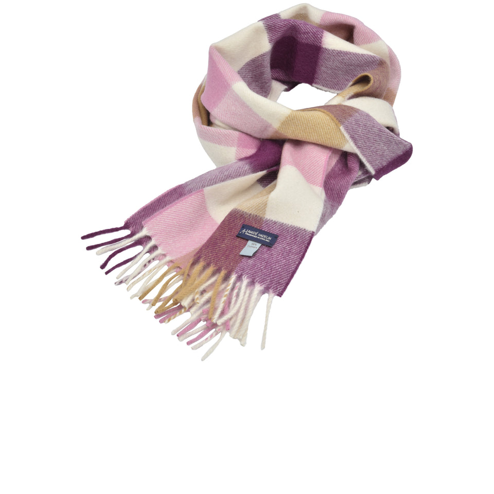 Amidé Hadelin | Cashmere block check scarf, white/pink/rhubarb/beige_full