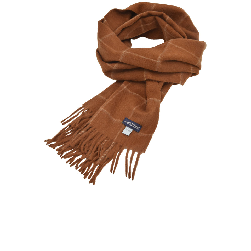 Amidé Hadelin | Cashmere windowpane check scarf, rusty brown/fawn_full