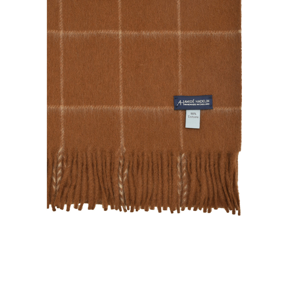 Amidé Hadelin | Cashmere windowpane check scarf, rusty brown/fawn_label