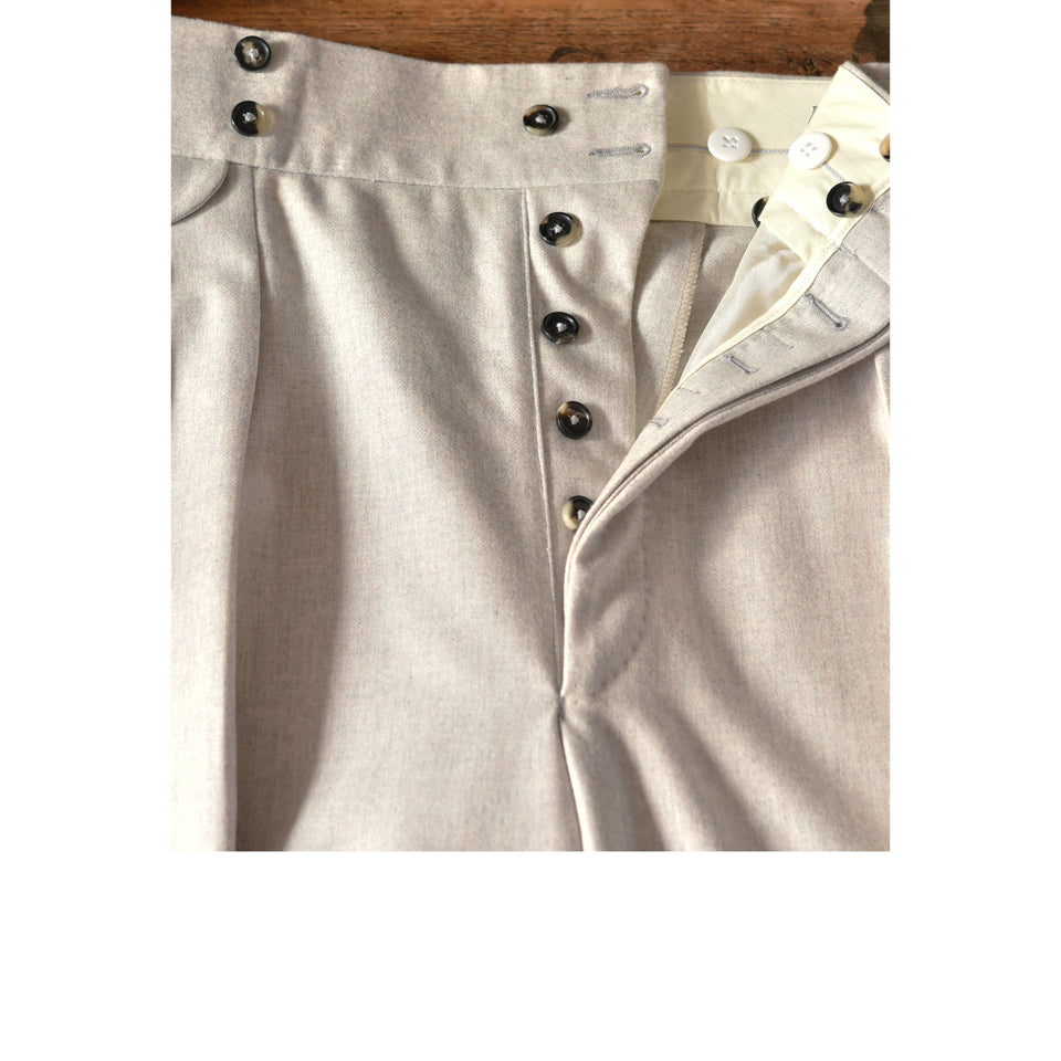 Amidé Hadelin | MTO | VBC flannel trousers - ecru_fly