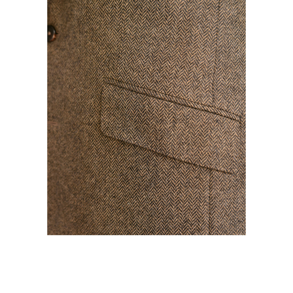 Amidé Hadelin | MTO | Abraham Moon herringbone hacking jacket - natural/brown_pocket