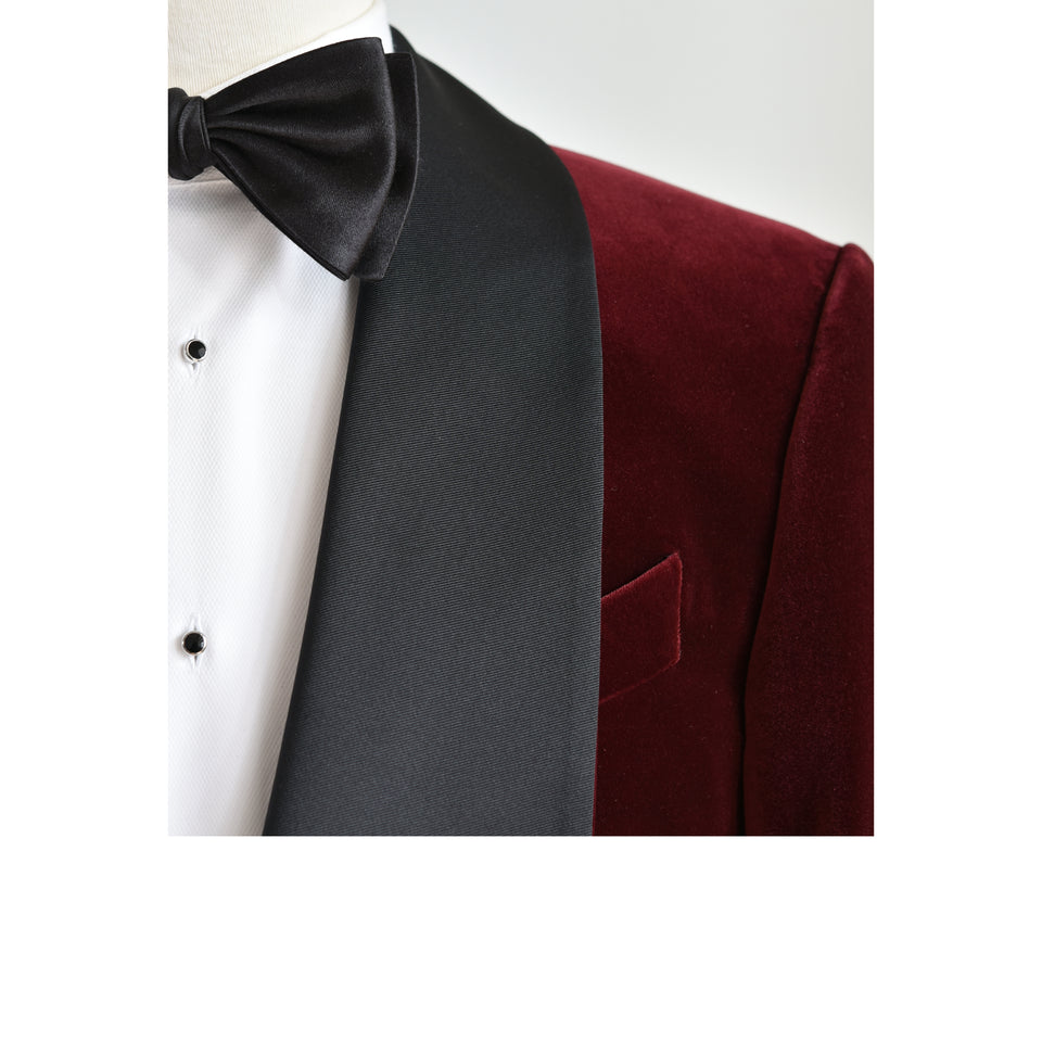 Amidé Hadelin | MTO | Shawl collar velvet dinner jacket - burgundy_grosgrain shawl collar