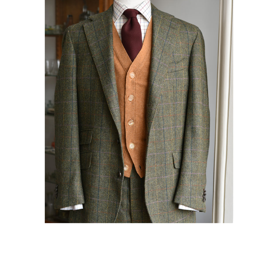 Amidé Hadelin | MTO | Abraham Moon herringbone overcheck hacking jacket - green_styled