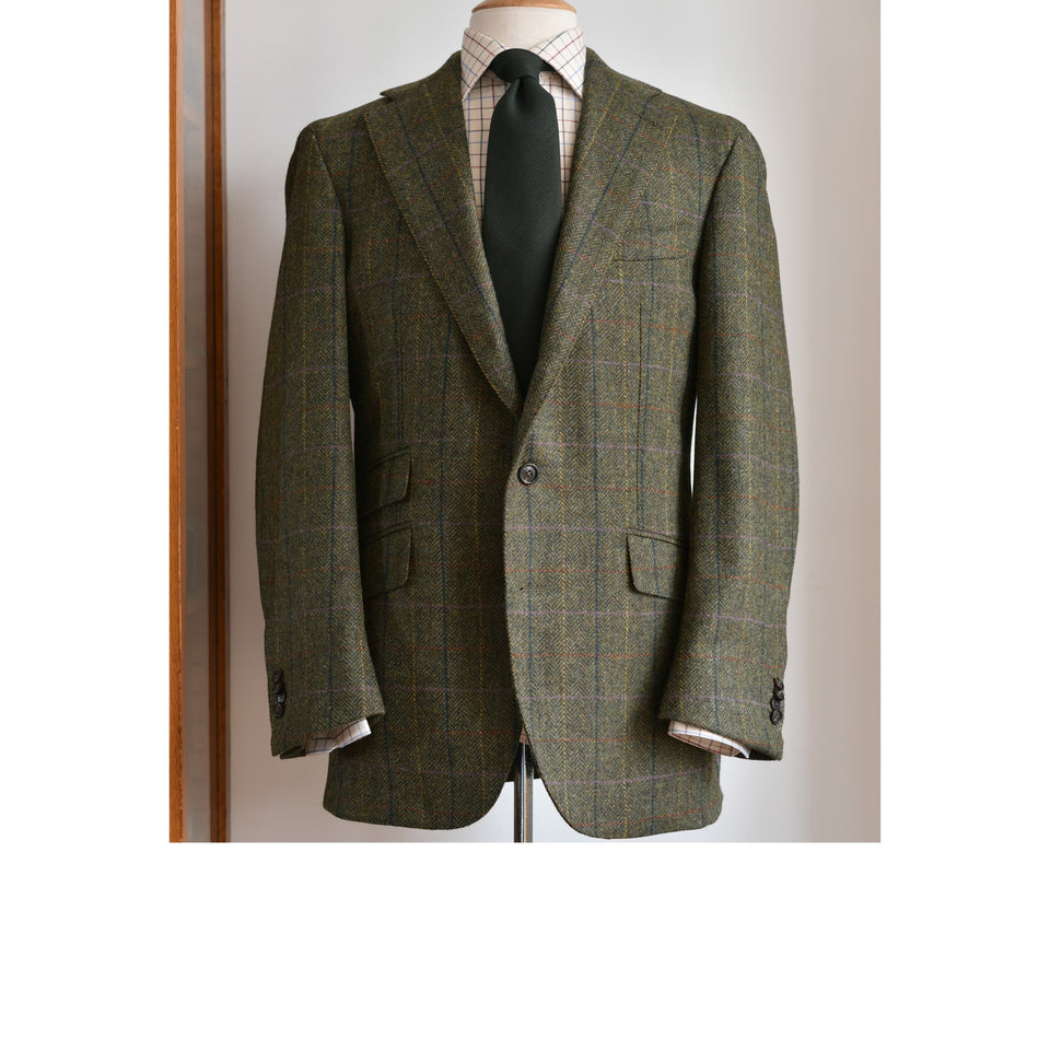 Amidé Hadelin | MTO | Abraham Moon herringbone overcheck hacking jacket - green_full