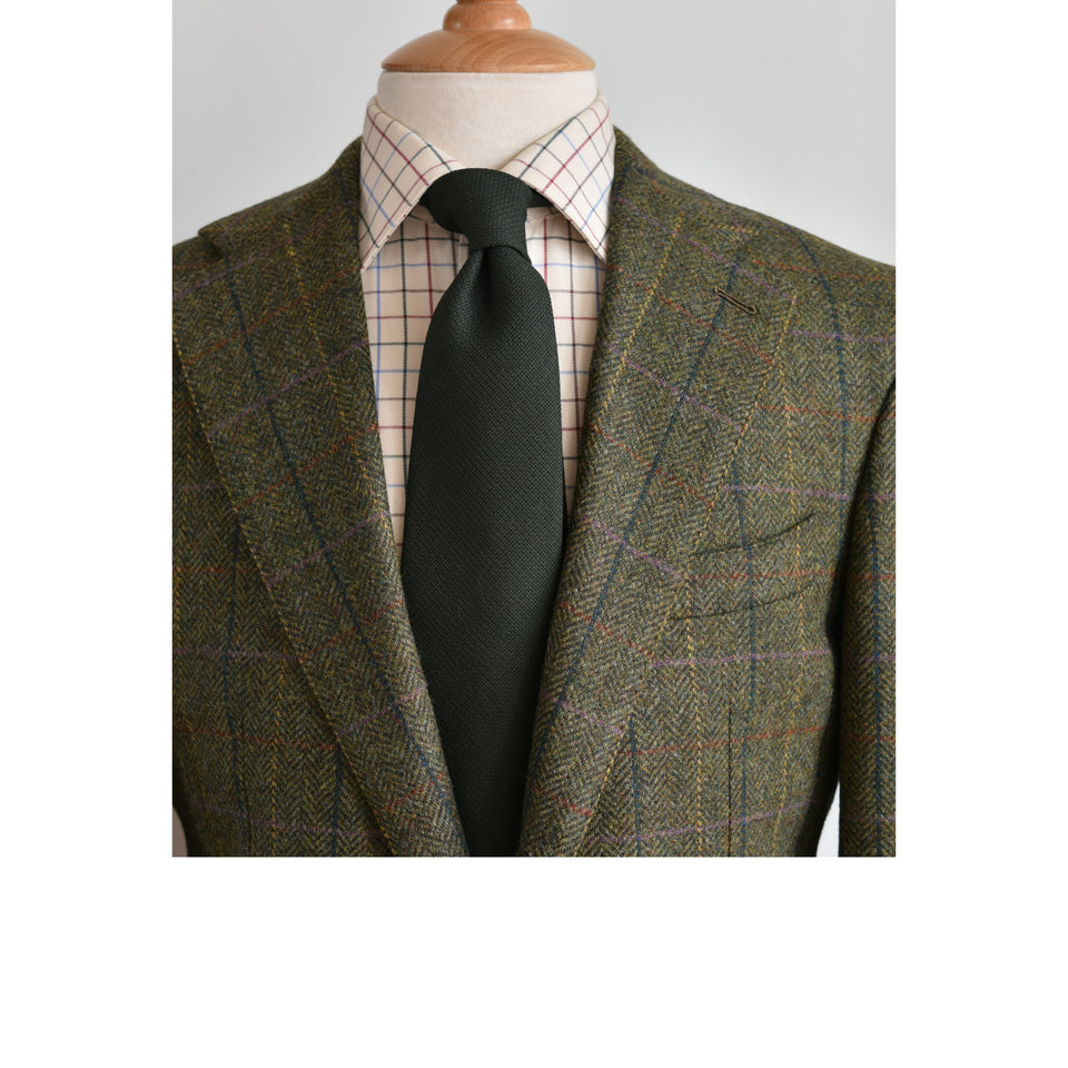 Amidé Hadelin | MTO | Abraham Moon herringbone overcheck hacking jacket - green_lapels