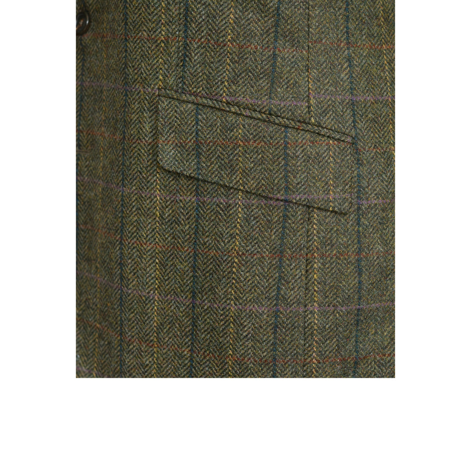 Amidé Hadelin | MTO | Abraham Moon herringbone overcheck hacking jacket - green_slanted pocket