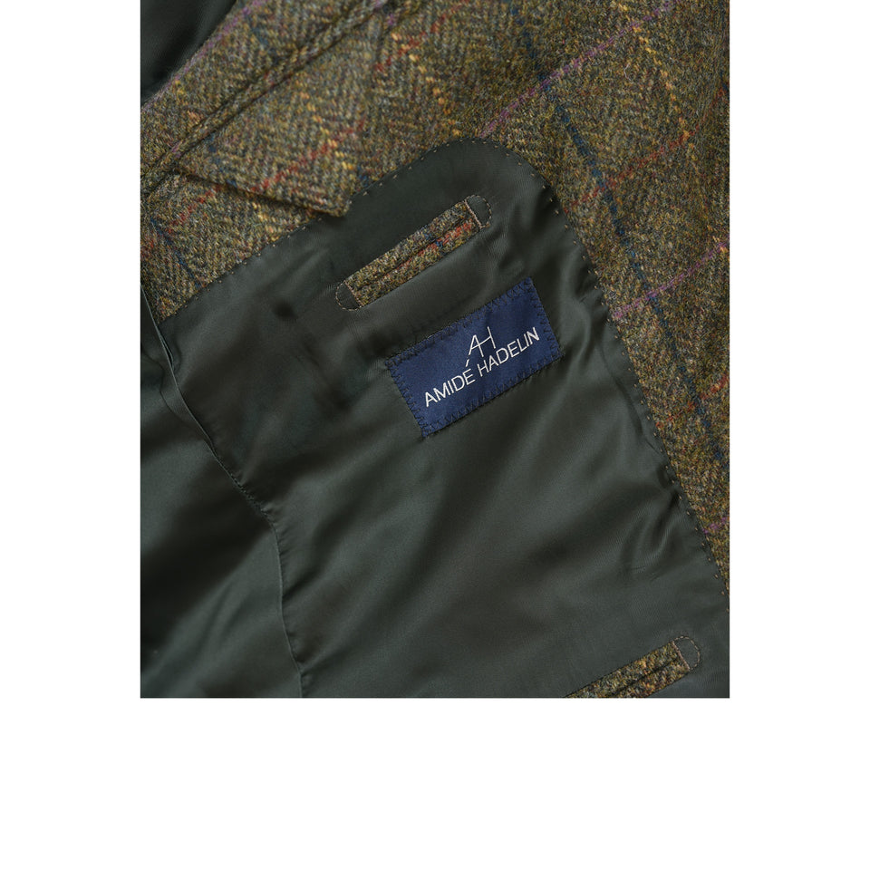 Amidé Hadelin | MTO | Abraham Moon herringbone overcheck hacking jacket - green_label