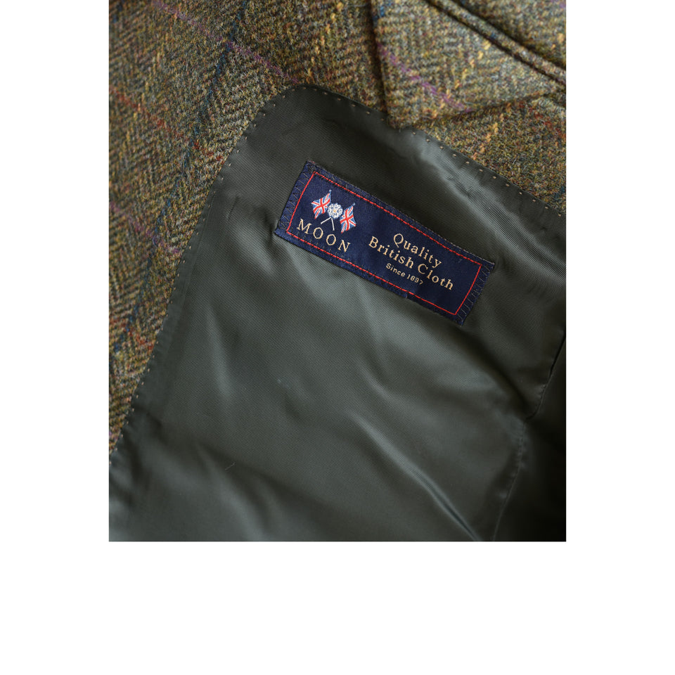 Amidé Hadelin | MTO | Abraham Moon herringbone overcheck hacking jacket - green_fabric label