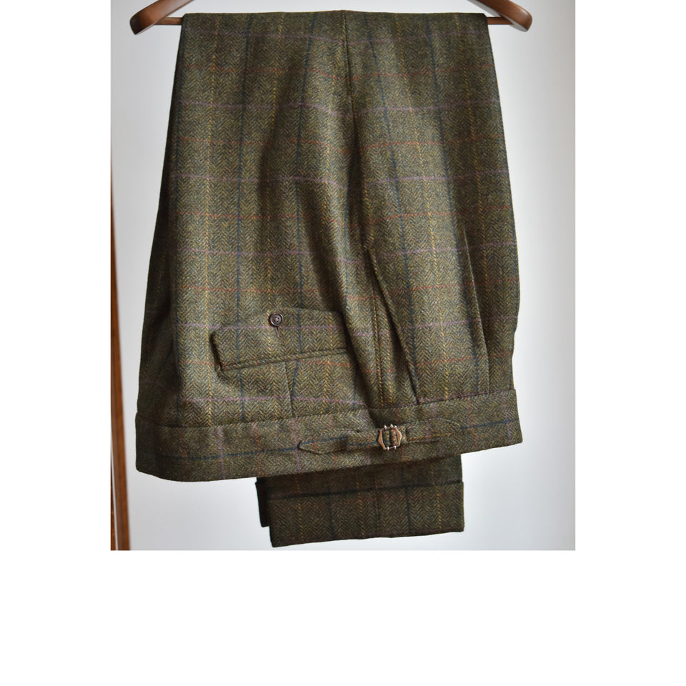 Amidé Hadelin | MTO | Herringbone overcheck tweed trousers - green_full