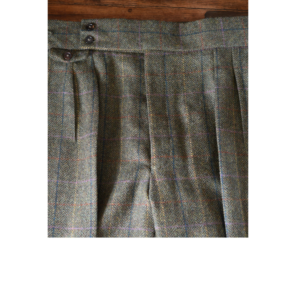Amidé Hadelin | MTO | Herringbone overcheck tweed trousers - green_front