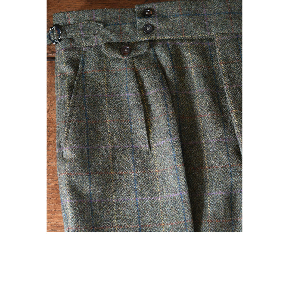 Amidé Hadelin | MTO | Herringbone overcheck tweed trousers - green_closure details