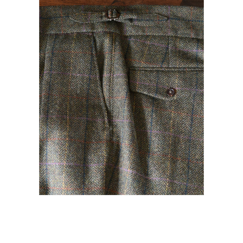 Amidé Hadelin | MTO | Herringbone overcheck tweed trousers - green_side tabs