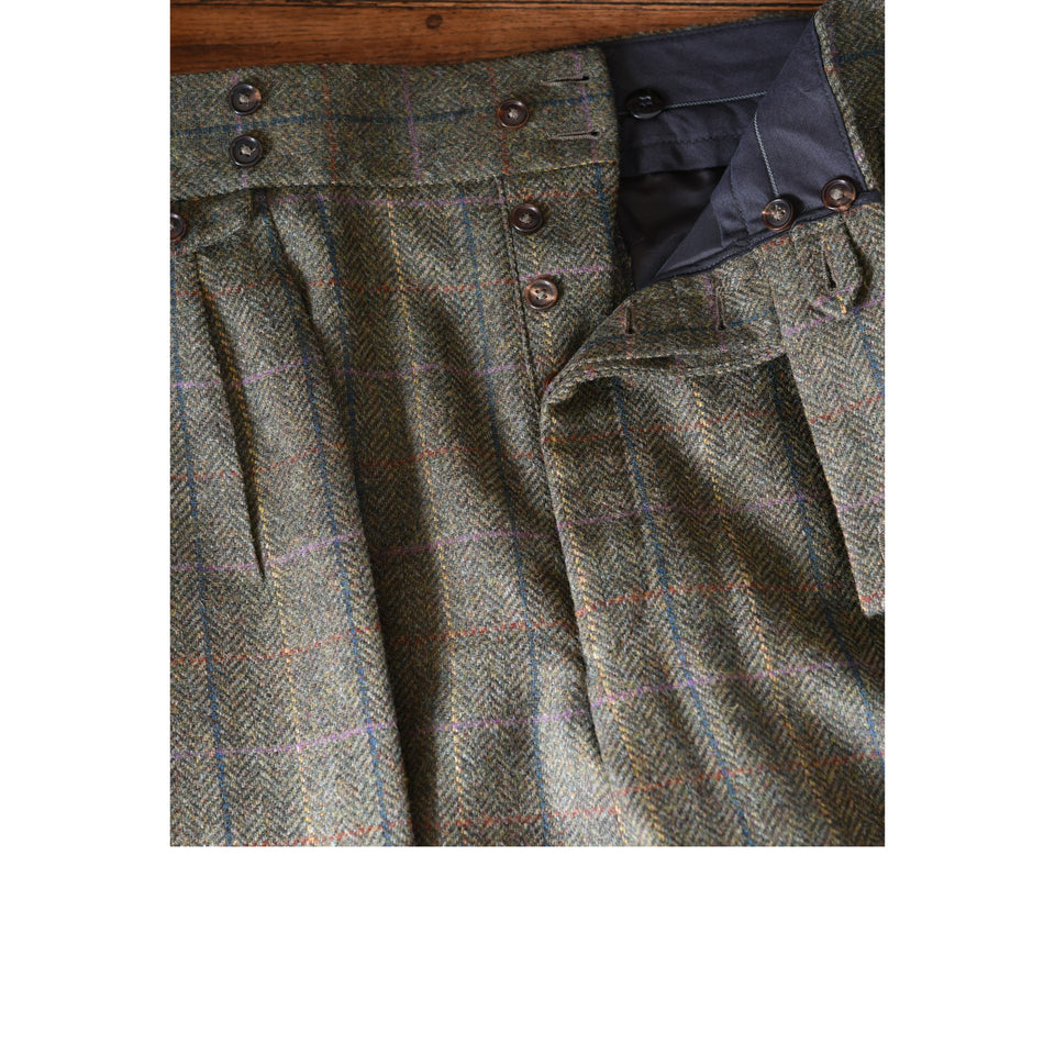Amidé Hadelin | MTO | Herringbone overcheck tweed trousers - green_button fly