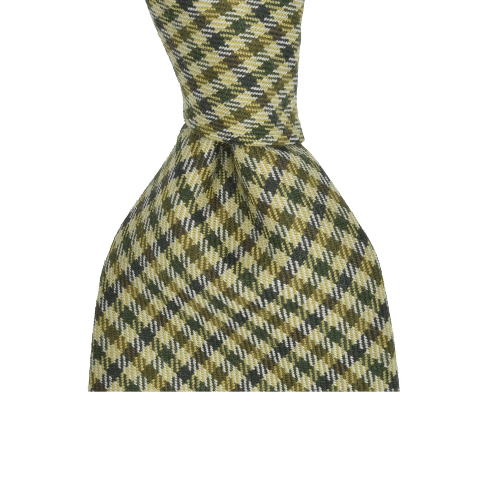 Amidé Hadelin | Abraham Moon gun club check worsted wool tie - Handmade in Italy, beige/green_knot