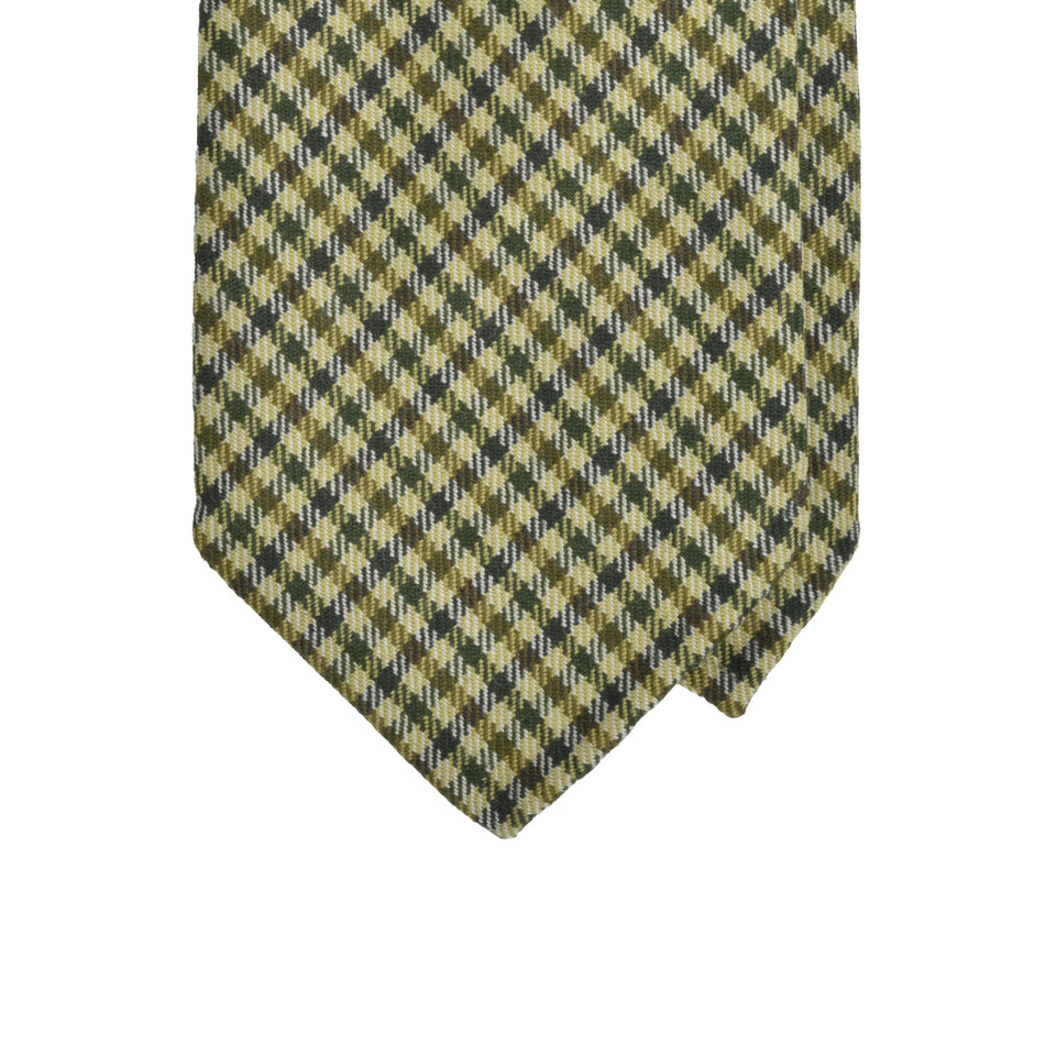 Amidé Hadelin | Abraham Moon gun club check worsted wool tie - Handmade in Italy, beige/green_tip