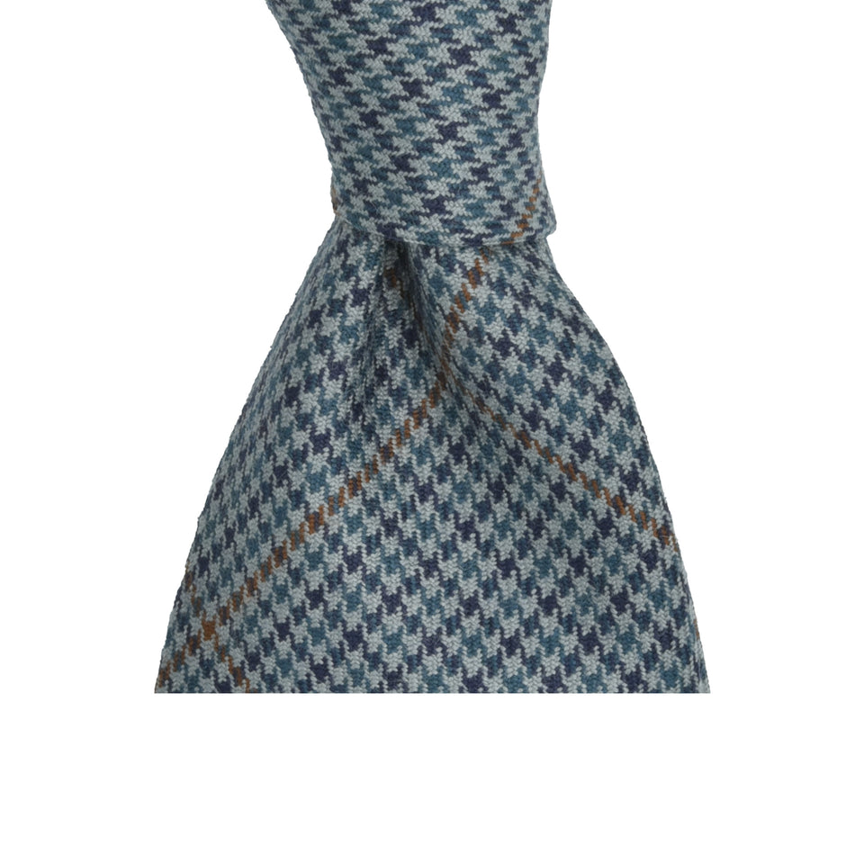 Amidé Hadelin | Abraham Moon houndstooth check worsted wool tie - Handmade in Italy, grey/blue_knot