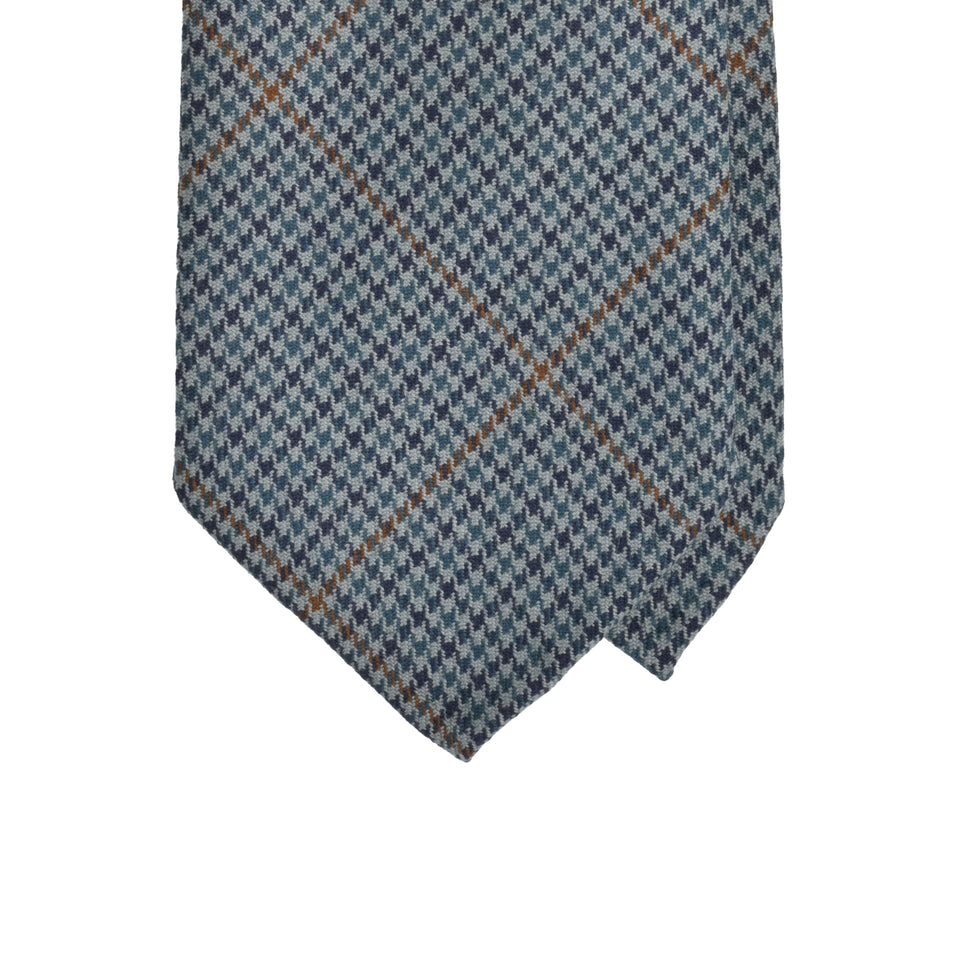 Amidé Hadelin | Abraham Moon houndstooth check worsted wool tie - Handmade in Italy, grey/blue_tip