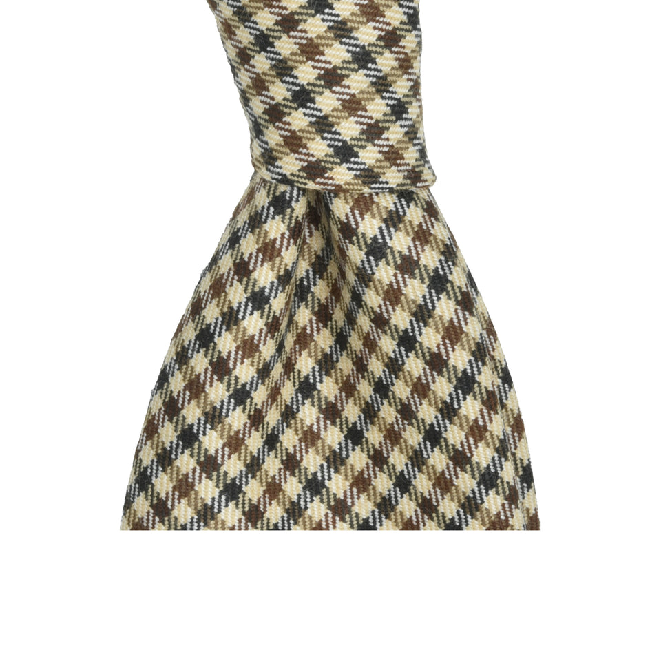 Amidé Hadelin | Abraham Moon gun club check worsted wool tie - Handmade in Italy, beige/brown_knot