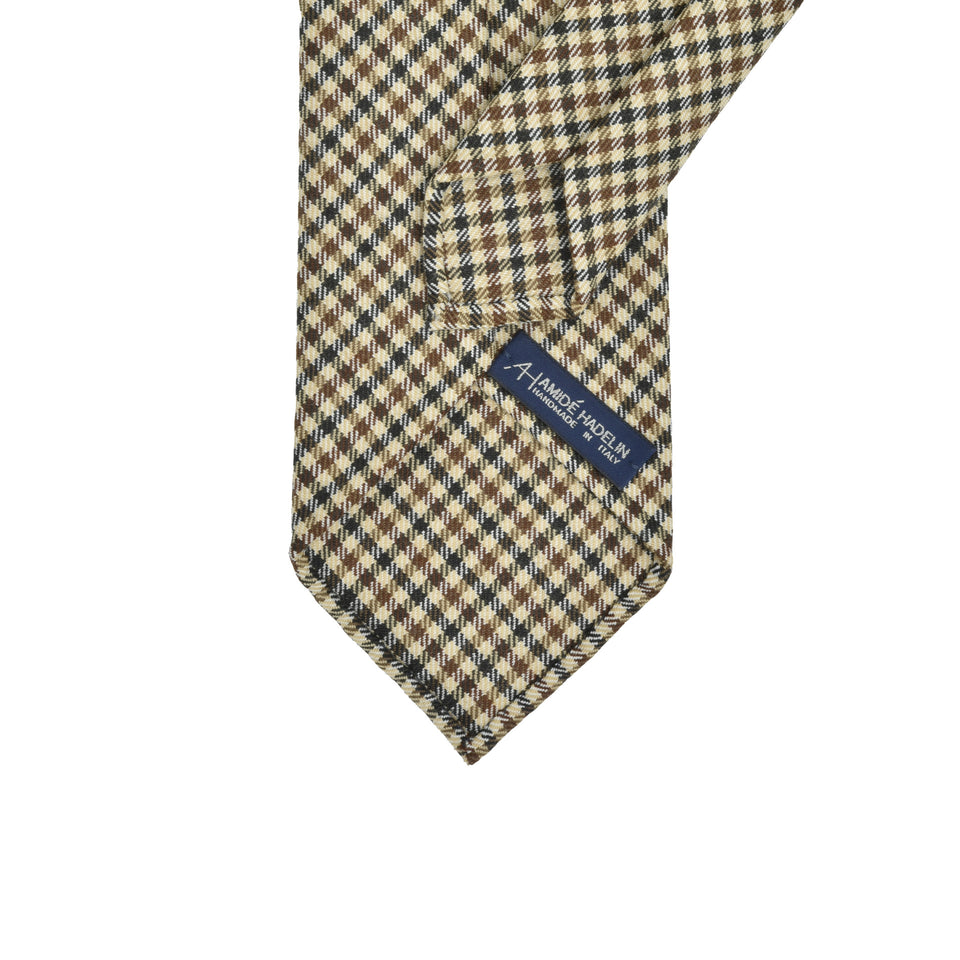 Amidé Hadelin | Abraham Moon gun club check worsted wool tie - Handmade in Italy, beige/brown_back