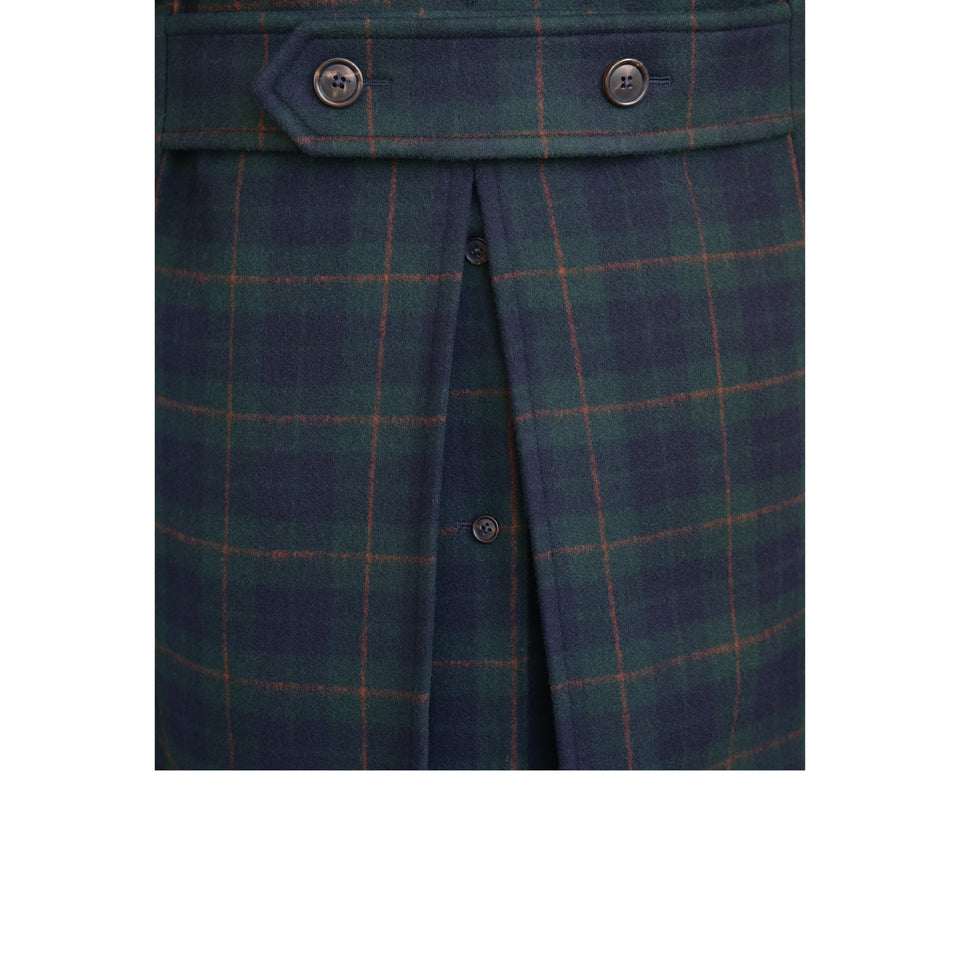 Amidé Hadelin | MTO | Loden tartan Polo coat - navy_half belt and split