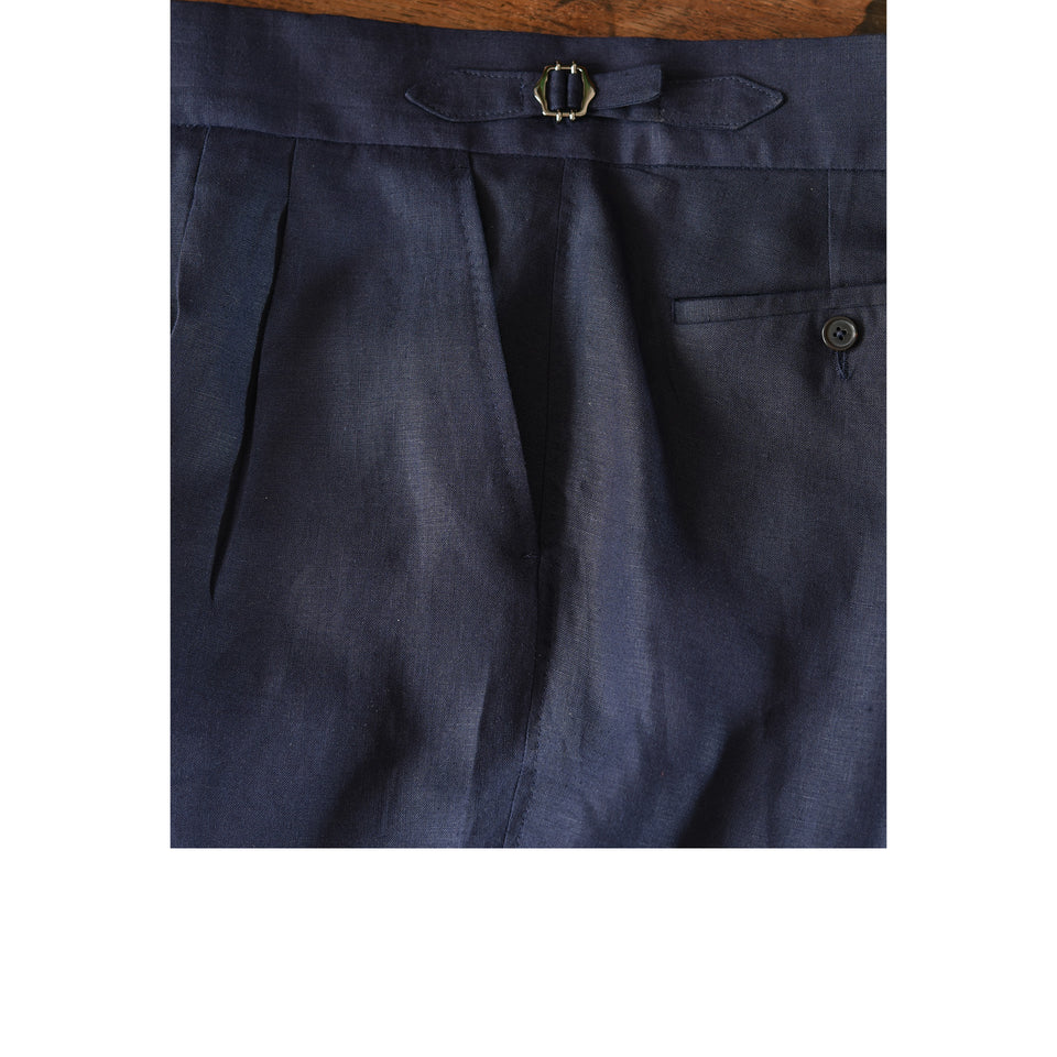 Amidé Hadelin | MTO | Linen high waisted trousers - navy_side adjuster