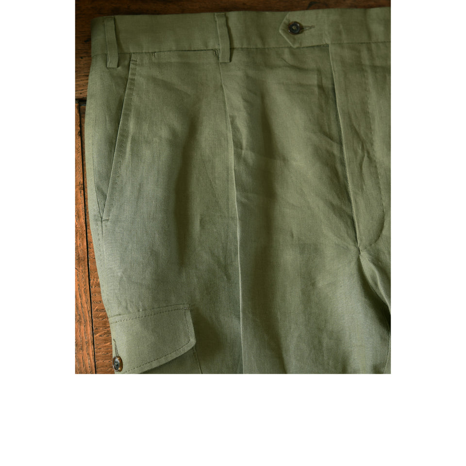 Amidé Hadelin | MTO | Linen high waisted cargo trousers - olive_waistband