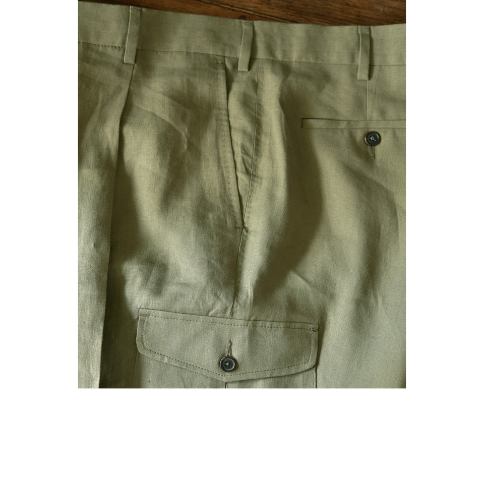 Amidé Hadelin | MTO | Linen high waisted cargo trousers - olive_belt loops